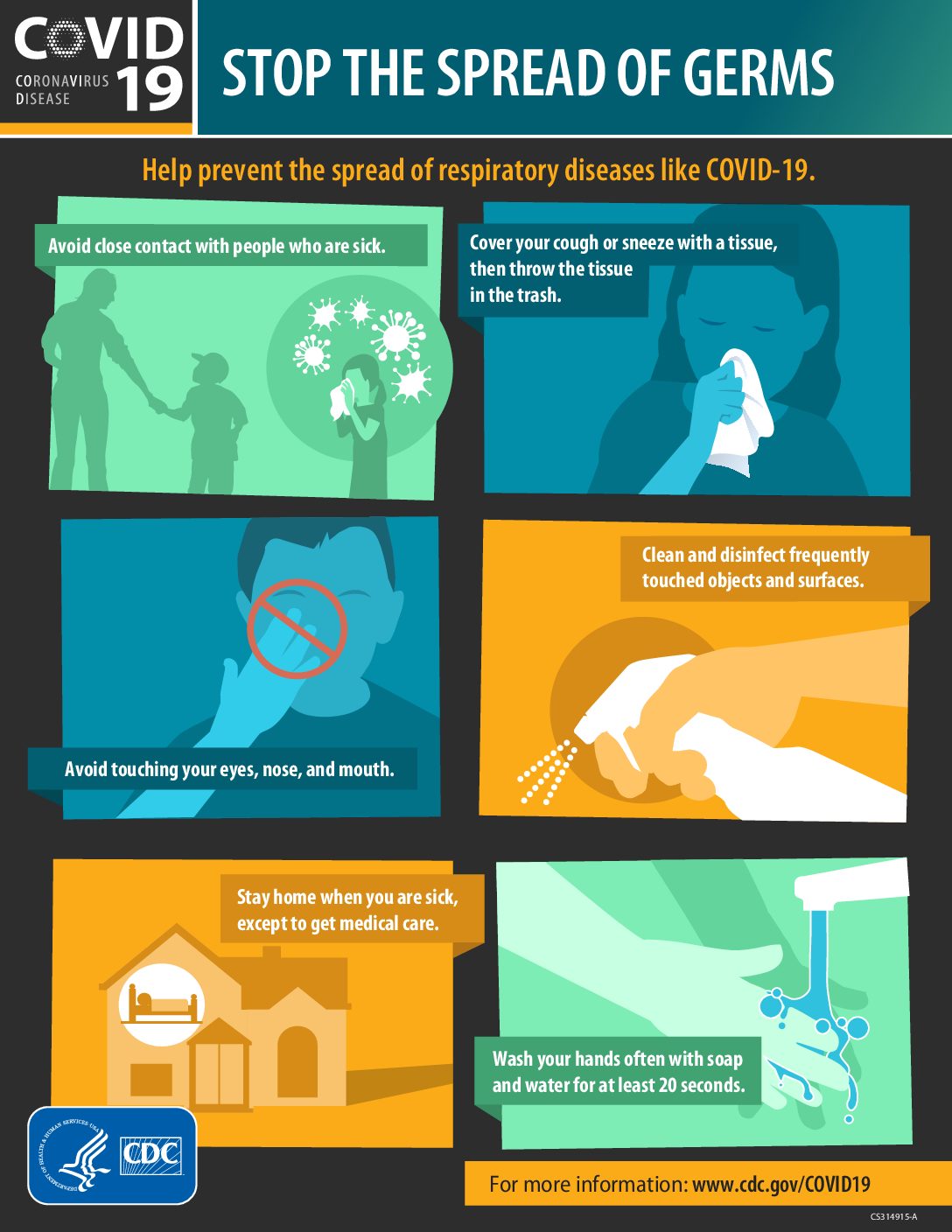 Stop the spread of Germs visual from the CDC